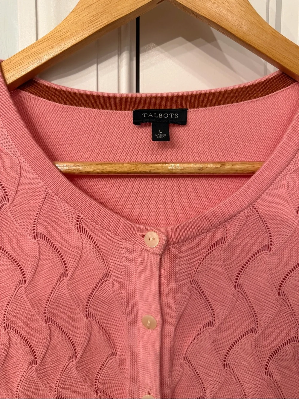 Talbots Pink Knit Button-Front Cardigan Sweater Cotton Rayon Blend Size Large